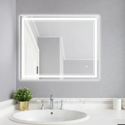 Obrázek produktu pro Zrcadlo do koupelny s LED osvětlením, rozměry 70x90 cm, obdélníkové, určené k montáži na zeď, s funkcí proti zamlžování