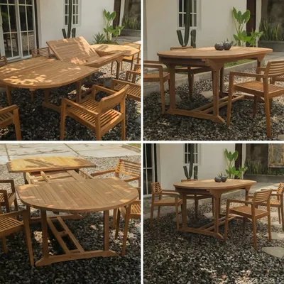 Produktbild von Teakea ausziehbarer Gartentisch, massive Teakholz, oval, 200 bis 300 cm, mit Sonnenschirmöffnung