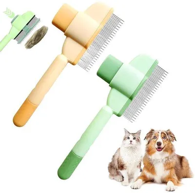 Productafbeelding van Ibenzoa® kattenborstelset met automatische reinigingsfunctie – fijne, extra lange, flexibele borstelharen, verwijdert ondervacht en klitten, ergonomisch ontwerp, geschikt voor langharige katten (Perzen, Maine Coons)