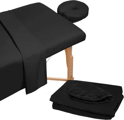 Productafbeelding van Massagestoelset - 3-delig beddengoed - Professionele behandelingen - Duurzaam microvezel - Universeel - Zwart
