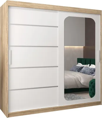 Produktbild von MEBLE KRYSPOL Promo 2200 Schlafzimmerschrank zwei Schiebetüren - Sonoma + Mattweiß