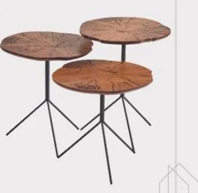 Image de Tables rondes en bois Designer Set de 3 tables basses Salon Tables robustes