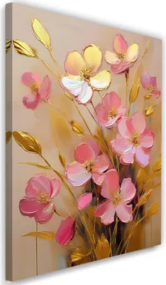 Produktbild von Leinwandbild Blumen Rosa Gold Glamour 70x100 Feeby Rosa bild für die wand bereit zum aufhängen