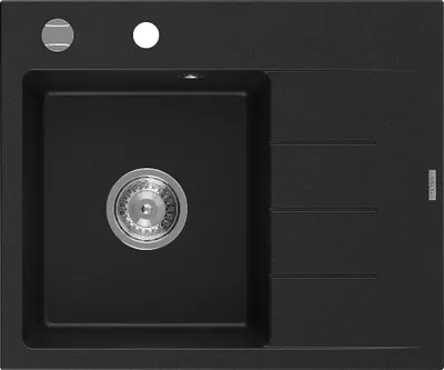 Produktbild von Mexen Ben Granitspüle 1-Becken mit linker Abtropffläche 600 x 500 mm, schwarz, Siphon chrom - 6522605000-77