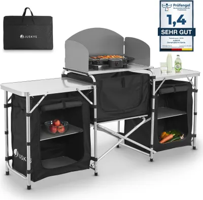 Produktbild von Juskys Campingküche faltbar mit Tragetasche - Outdoor Camping Küche Campingschrank klappbar - faltbare Küchenbox - Schwarz