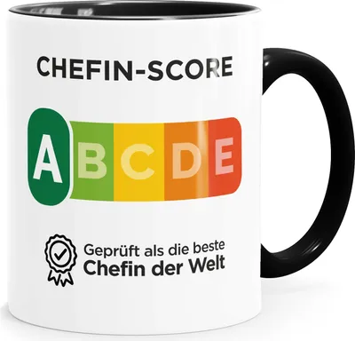 Produktbild von Kaffee-Tasse Geschenk Chefin Score  als die beste Chefin der Welt Spruch Lustig Moonworks® Chefin weiß-innen-schwarz standard