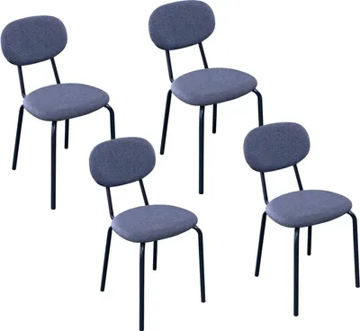 Four chairs arranged in a staggered formation against a white background.
