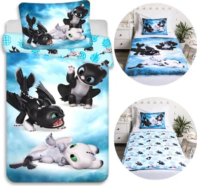 Obrázek produktu pro Jak vycvičit draka Oboustranné povlečení, Sada do dětské postýlky na zip, 100% BAVLNA 100x135+40x60cm OEKO-TEX