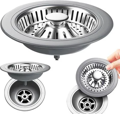 Obrázok produktu pre Otočný prepínač, zátka na odtok 3 v 1, oceľová zátka na odtok, filter na odtok, kuchynský filter na odtok, filter na odtok na zvyšky jedla