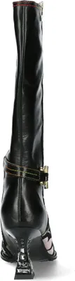 Produktbild von Laura Vita Damen Stiefel Leder Langschaft Blumen Zierriemen Absatz Oliveo 02, Größe:37 EU, Farbe:Schwarz