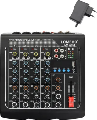 Zdjęcie produktu dla Mikser audio Lomeho, 6 kanałów, odbiornik Bluetooth, odtwarzanie i nagrywanie USB, czarny