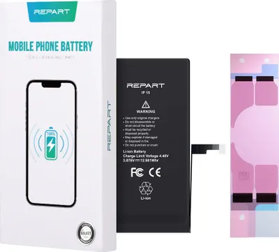 Obrázok produktu pre Náhradná batéria REPART pre Apple iPhone 15, 3349 mAh, bez BMS, lítium-iónová batéria do mobilného telefónu, náhradná batéria do smartfónu, oprava batérie