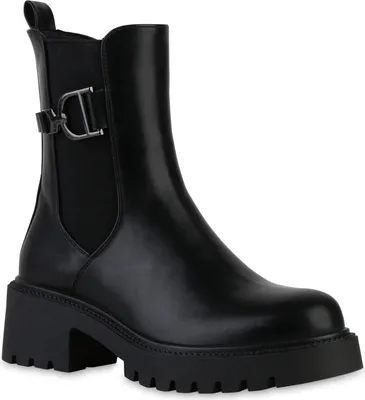 VAN HILL Damen Stiefel Mit Blockabsatz - Klassische Stiefel Mit Plateau Vorne