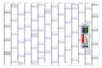 Produktbild von XXXL Wandkalender Special A0 2028 nass abwischbar inkl. Stifteset (Format 120 x 80cm) Jahresplaner Wandplaner gerollt mit extra großen Tageskästchen