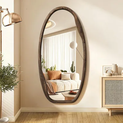 Obrázok produktu pre Neregulárny nástenný zrkadlo, 100 x 50 cm, drevený rám, tmavohnedý
