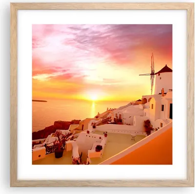 Produktbild von Gerahmtes Poster - Rahmen in heller Eiche - Santorini Griechenland Urlaub - 40x40 cm - Wand Bild - Wanddeko - Wandbilder - Wandposter - Bilderrahmen - Bilder - Kunstdruck - Wandbild - P2NAC40x40-2691