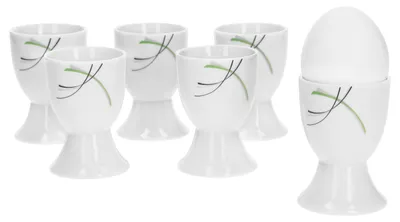 Produktbild von 6er Set Eierbecher Donna 4,8cm - weißes Porzellan mit Liniendekor 6 Stück