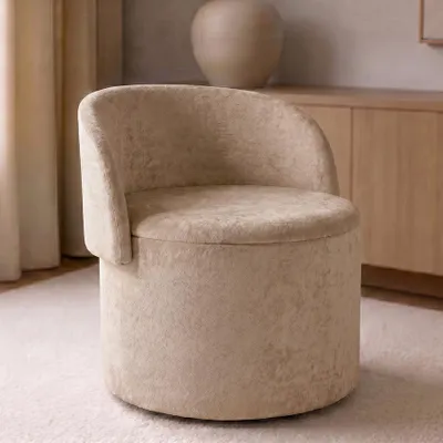 Produktbild von riess-ambiente Sessel LUNA 65cm champagner greige Bouclé Polsterhocker mit klappbarer Rückenlehne Stauraum