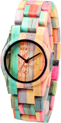 Produktbild von Alienwork Armbanduhr Damen Mehrfarbig Holz-Armband Natur-Bambus Handgefertigt
