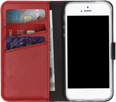 Image de Selencia Bibliothèque en cuir véritable pour Apple iPhone SE (2016) / 5 / 5s - Rouge