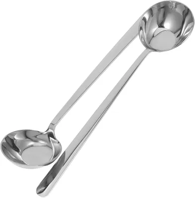 Produktbild von 2 große Suppenkellen aus Edelstahl zum Umrühren/Servieren von Soßen/Suppen, leicht zu reinigendes Küchenutensil