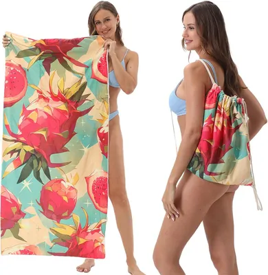 Produktbild von Strandtuch Mikrofaser 80x160 cm Schnelltrocknend mit Rucksack 2-in-1