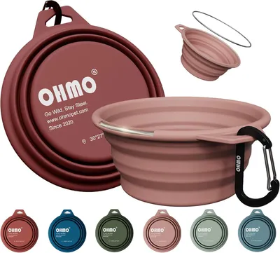 Produktbild von Hundenapf und Katzennapf faltbar, 350 ml, 2er Set, Silikon mit Edelstahldrand, für Camping