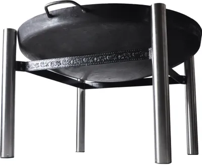 Produktbild von Köhko Designer-Feuerschale Ø 80 cm + 2 Griffen mit Ständer (Höhe 50 cm) aus Edelstahl und lackierten Eisenstreben 42019