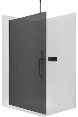 Immagine prodotto di CERANO - Box doccia Walk-in Onyx Top Round L/P - 8 mm - montante rotondo - nero opaco, vetro grafite - 50x200 cm