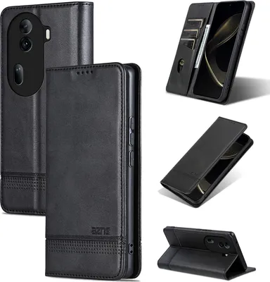 Obrázek produktu pro Kožené pouzdro pro Oppo Reno11 Pro, skládací peněženkové pouzdro s magnetickým uzávěrem a stojánkem černé