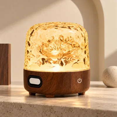 Produktbild von Wasserwellen Lampe mit Bluetooth-Lautsprecher, 16 Farben, Akku, Fernbedienung und Touch, Walnussoptik, 11 × 11 × 12,5 cm