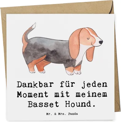 Produktbild von Mr. & Mrs. Panda Deluxe Karte Basset Hound Moment - Weiß - Geschenk, Klappkarte, Glückwunschkarte, faltkarte, Grußkarte, anlasskarte, doppelkarte