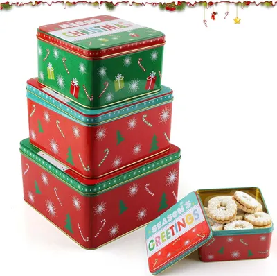 Produktbild von Keksdose Set, 3-teilig, quadratisch, Metall, verschiedene Größen, für Weihnachtsgebäck