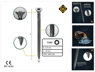 Produktbild von FORTE Tools Universal Holzschraube 3,5 x 16 mm T15 2000 Stk. ( 4x 000040113860 ) silber verzinkt Torx Senkkopf Vollgewinde