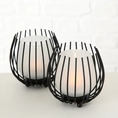 Obrázek produktu pro Boltze Windlicht Laval (2-tlg, schwarz, Glas, Eisen, 12cm Höhe, modernes Design)
