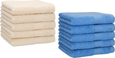 Produktbild von Betz 10 Stück Gästetücher 30x50 cm PREMIUM 100% Baumwolle Set  Farbe: beige und hellblau