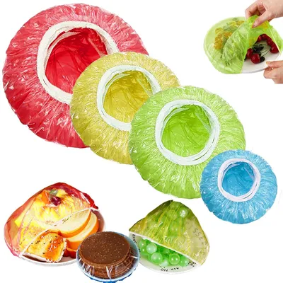 Produktbild von 96 elastische, wiederverwendbare und wasserdichte Aufbewahrungsbeutel in vier Größen und verschiedenen Farben – ideal zum Schutz von Gemüse zu Hause, in Hotels oder als Duschhaube.