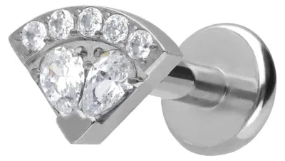 Produktbild von Ohrpiercing, Nasenpiercing Titan Labret mit Push Fit KRISTALLFÄCHER Silber Stablänge: 6mm | Stabstärke: 1,2mm