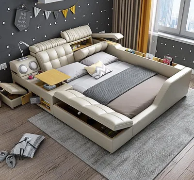 Obrázek produktu pro Manželská postel Čalouněná postel Ložnice 180x200cm Multifunkční postel Postele Manželská postel