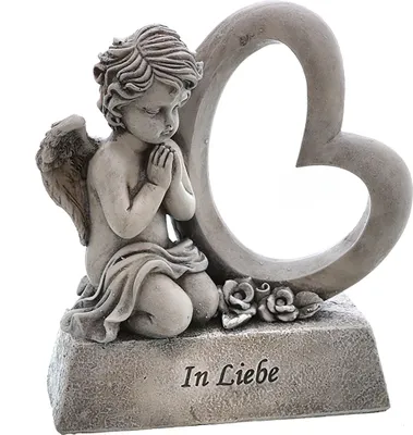 Produktbild von Engel mit Herz 18x8x19 cm Besinnliche Grabdeko zur Erinnerung, frostfest und witterungsbeständig Grabschmuck - Grabfigur - Friedhof Deko