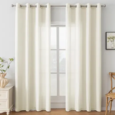 Image de Rideau voile - Beige - 140 x 200 cm - Lot de 2 - Semi-transparent - Pour salon et chambre