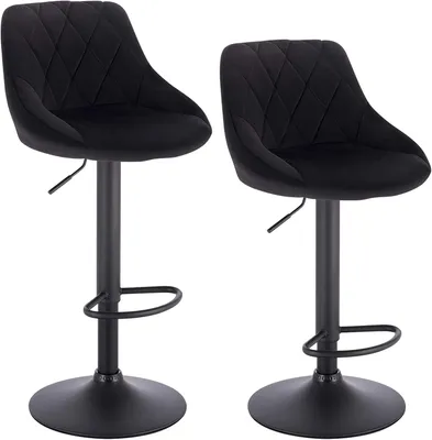 Produktbild von WOLTU Barhocker Tresenhocker, Gute gepolstert, Samt, Höhenverstellbar, Drehbar, 2 x Hocker, Schwarz