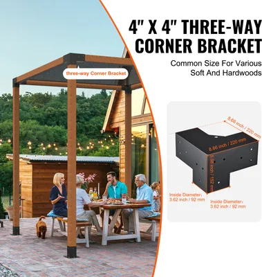 Produktbild von Pergola Pfostenverbinder 10x10 cm, 4er-Set Eckverbinder, Holzbalken Stiefelstruktur, Schwarz | 92×92 mm | 2 mm Kohlenstoffstahl | Pulverbeschichtung