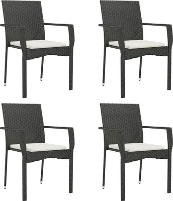 Produktbild von vidaXL Gartenstühle mit Kissen 4 Stk. Poly Rattan Schwarz