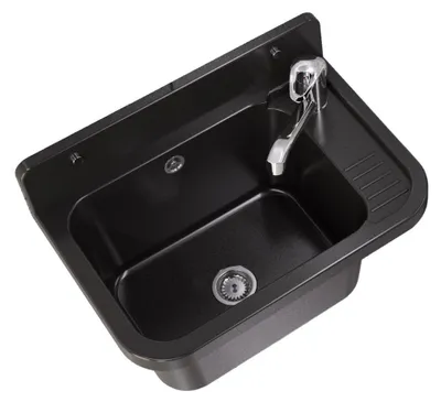 Produktbild von Granitan | Wirtschaftsspüle - PARON - mit schwarzer Armatur - mit Siphon - Schwarz - 50 x 34 cm - für Waschküche und Garage