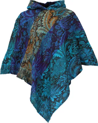 Produktbild von Poncho mit Kapuze, Goa Hippie, Boho Poncho - Türkis/mustard, Damen, Blau, Polyacryl, Jacken, Mäntel & Ponchos