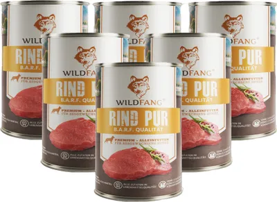 Produktbild von Premium Hunde-Nassfutter, Monoprotein, getreidefrei, BARF Qualität (RInd pur, 6 x 400g), Alleinfuttermittel für ausgewachsene Hunde