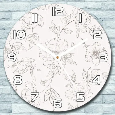 Produktbild von Wanduhr aus Glas Rund fi 30 Skizzierte Blumen Quarz Deko Schlafzimmer Büro