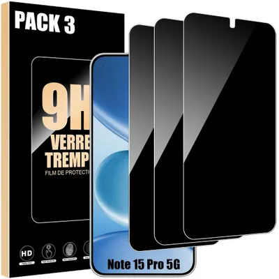 Image de 3 Vitre Protection Anti-espion pour Xiaomi Redmi Note 15 Pro 5G, Verre Trempé Anti-Rayures 9H