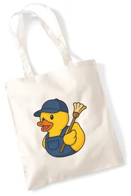 Produktbild von Huuraa Jutebeutel Quietscheente Hausmeister Comic Gummiente 10 Liter Natural Baumwolle Tasche Geschenkidee